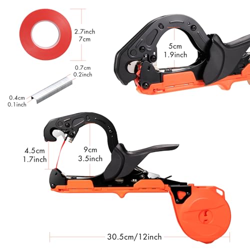 Lightweight Plant Tying Machine Tool with 10 Rolls Tapes & 10000 Staples for Tomatoes, Grapes, Cucumbers, Peppers & Vining Vegetables - Reduces Hand Fatigue for Gardeners & Farmers