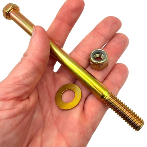 7/16"-14 x 6 Grade 8 Bolts (10-Pack) – Heavy-Duty Hex Bolts Includes Flat Washers & Nylon Lock Nuts – High-Strength SAE J429 Anti-Vibration 6.0" Coarse Thread Bolts 10 Bolts, Washers, Nuts