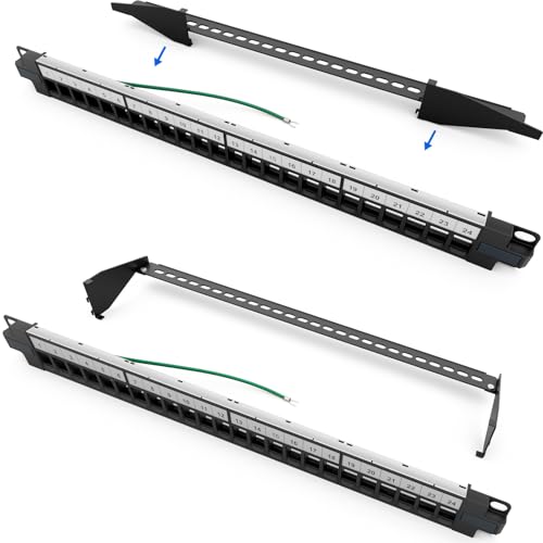 hb-digital 24 Port Patch Panel Distribution Panel Patch Panel Modular for RJ45 Keystone Module 19 Inch CAT 5 CAT 6 CAT 7 for Network Cabinet LAN Professional TIA568A TIA568B Switch Earth Cable - Black