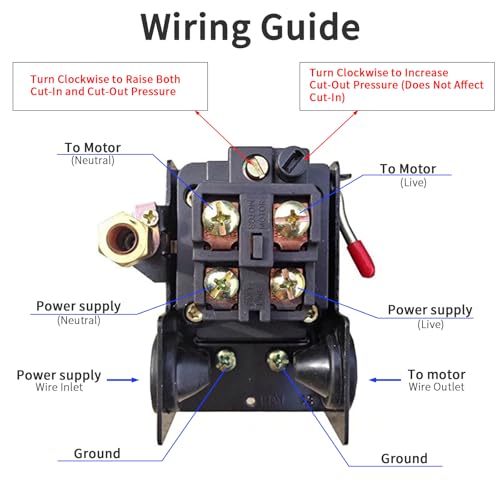 Pressure Switch for Air Compressor 90-125 psi Single Port Heavy Duty 26A Replaces Hubbell Furnas Square D Siemens Sears DEWALT Craftsman Black MAX Jenny Black and Decker