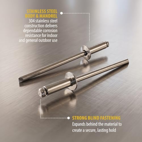 1000 Qty 304 Stainless Steel Blind Rivets Bulk (#4-4) 1/8" Diameter x 1/4" Grip (BCP455)