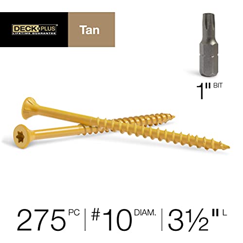Deck Plus 48422 Wood Screws #10 x 3-1/2", Tan, 5lb Box & 48419 Wood Screws #10 x 3, Tan, 5lb Box