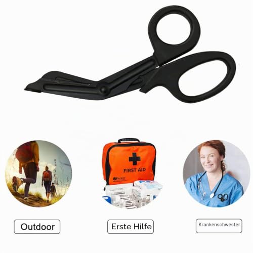 Medical Bandage Scissors, Medical Scissors, EMT and Trauma Scissors, Stainless Steel Bandage Scissors, 15 cm, Bent Stealth Black for Nurses, Medical Students, Emergency Room, Black + Green