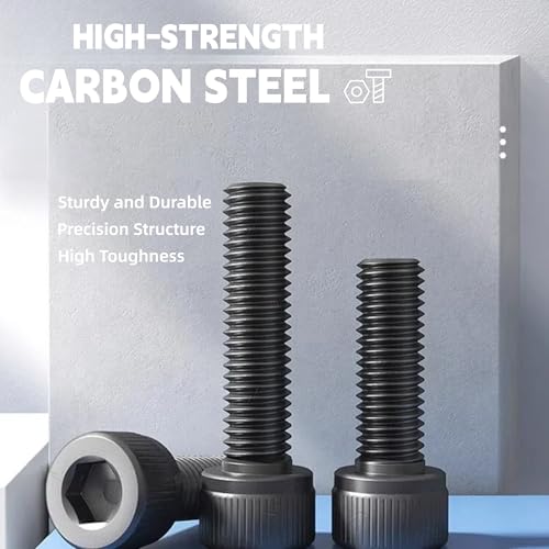 450PCS M6 Screws with Nuts Assortment Kit - M6x8/10/12/16/18/20/25/30/35 mm Hex Socket Head Cap Bolts with Nuts & Washers Assorted Set - 12.9 Alloy Steel Black Zinc Plated Anti-Rust Hardware Set Black-Hex Socket Head Cap