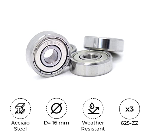 BSSTORE 625-ZZ Ball Bearings 5x16x5mm, Double Shielded Metal 625Z Chrome Steel Deep Groove Balls Double Screens Radial (3)