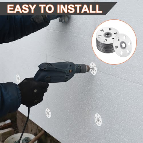 HARFINGTON 500pcs Foam Board Fasteners Washers 1-3/8 Inch Galvanized Steel Wall Washer for Fixing Fastening Installation Foam Board Panels 500