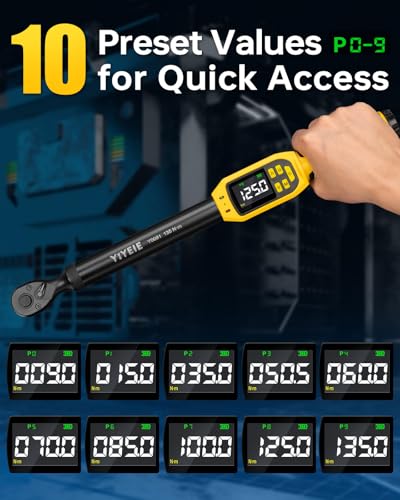 YIYEIE 3/8" Drive Digital Torque Wrench, 5-99.5 Ft-lb (6.7-135 N.m) 3/8" 4 PC
