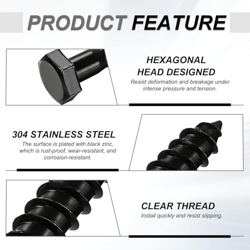 uxcell 1/2" x 3" Hex Head Lag Screws Bolts, 20 Pcs 304 Stainless Steel Hexagon Head Lag Bolt Wood Screws, Partial Thread, Black Zinc Plating 1/2" x 3"
