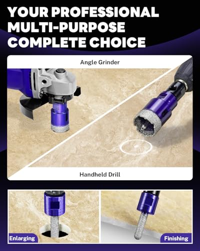 9 PCS Diamond Hole Saw Kit with Pilot Bit Adapter, 1/4" - 1 3/8" Thickened Diamond Core Drill Bit Set, Includes Tile Shaping Rod, for Porcelain, Ceramic, Granite, Marble, Stone 9 PCS-1/4",3/8",1/2",3/4",1-3/8"