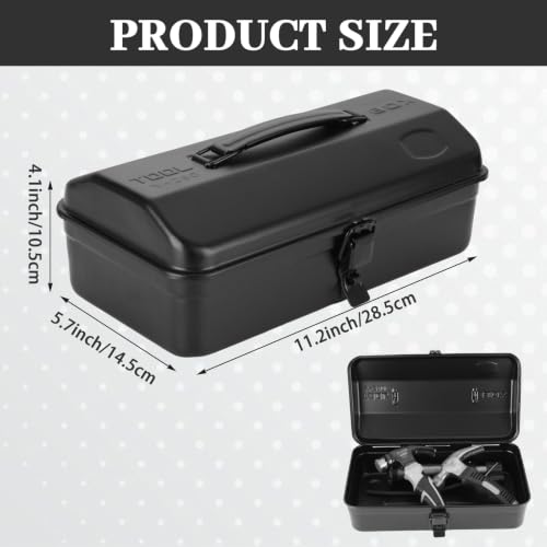 Small Metal Tool Box 12 Inch Metal Box with Lid Steel Tool Box 1PCS Black 12IN