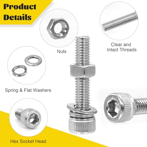 1220PCS M3 M4 M5 M6 Metric Hex Socket Head Screws Assortment Kit & 480PCS M4 Hex Socket Head Bolts Assortment Kit for DIY, 3D Printer