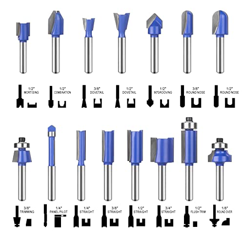 1/4" Router Bit Set 24 Pieces, 1/4 Inch Shank Tungsten Carbide Router Bits, for Professional and Beginners Carpenter 1/4" Shank, 24 Pcs
