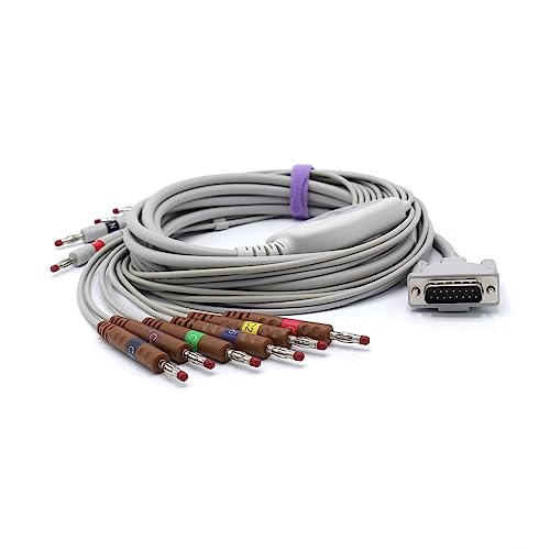 Compatible ECG/ECG Cable for Schiller AT10, AT10 Plus, AT101, AT102, AT102-Plus, AT104, AT110, AT3, AT5, AT6, AT60 10 Cable 9.8 ft IEC Banana 4.0 mm 15 Pins SK1214B