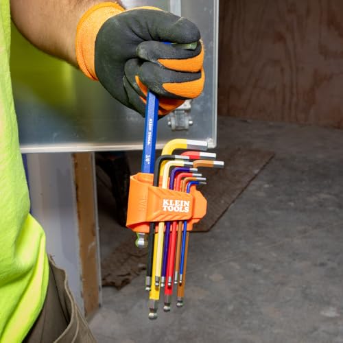 Klein Tools CBLS19 Long Ball-End Hex Key Wrench Set, SAE and Metric, L-Style, Color-Coded Powder-Coat, 3/32 to 3/8-Inch and 1.5 to 10 mm, 19-Piece SAE & Metric (L-Style)