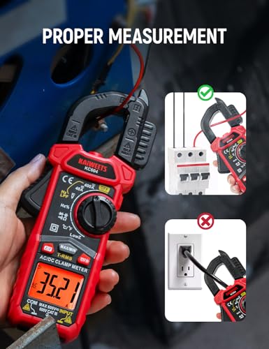 KAIWEETS Current Clamp AC DC, Current Meter True-RMS 4000 Count, Clamp Ammeter Torch Backlight for Measuring AC/DC Voltage Current Temperature Continuity Diode NCV, KC604