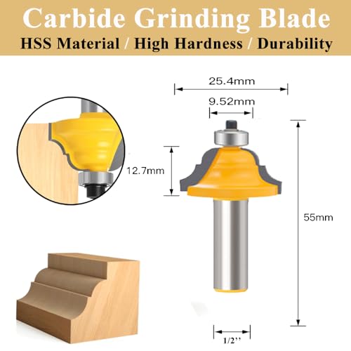 TAIWAIN 1/2 Shank Router Bit Set 3 PCS Round Over Raised Panel Cabinet Door Rail and Stile Router Bits Sets Wood Milling Tool Groove Tongue Cutter Tool for Woodworking 24