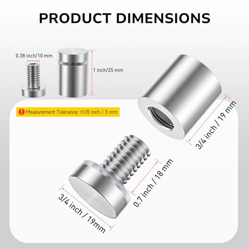 50 Pcs Stainless Steel Standoff Screws 3/4" x 3/4" Silver Stand Off 3/4 x 3/4 Inch 50