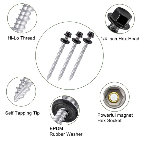 150Pcs Metal Roofing Screws #10x3 Waterproof Screws for Roof Repair #10x3" 150