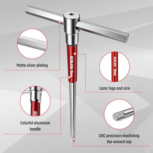 10pcs T-Handle Hex Allen Key Wrench Set 10mm 8mm 6mm 5mm 4.5mm 4mm 3.5mm 3mm 2.5mm 2mm with 3-Way Sliding Handle, Spinning Sleeve, Steel Storage Rack for DIY, Mechanics, Red t handle Hex allen wrench set