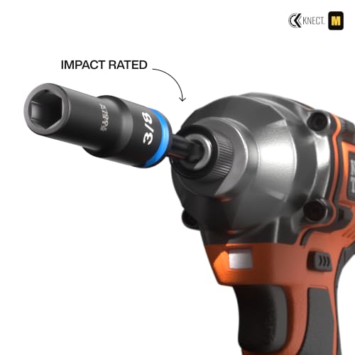 Klein Tools 65109IMPCT KNECT Deep-Well 3/8-Inch Drive Impact Socket Set, SAE, 9-Piece Tool Set with Impact Driver Adapter, Multi-Purpose Wrench Adapter, Color-Coded, MODbox Socket Organizer 9-Piece SAE Set
