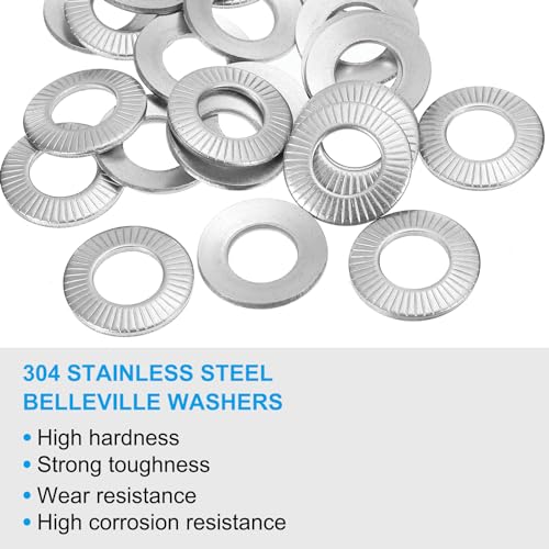 PATIKIL 304 Stainless Steel Flat Washers, 50 Pack M12x24mm Belleville Spring Disc Washer Conical Knurled Metric Gasket for Automotive Industrial Construction