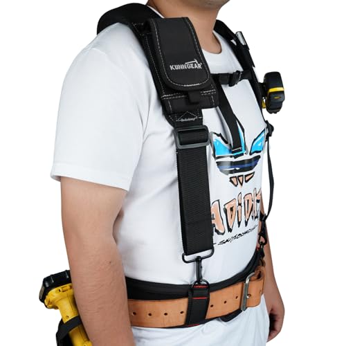 KUNN Tool Belt Suspenders Padded Construction Belt Harness & Tool Holster with Metal Clip