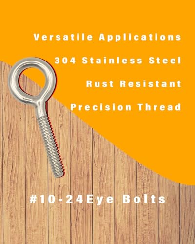 IMScrews Eye Bolts #10-24 x 46mm, 304 Stainless Steel, Half Thread, 4.0mm Coil, 18mm Ring Diameter, Total Length 46mm, Pack of 50 Silver 0.157" x 0.71" x 1.8"
