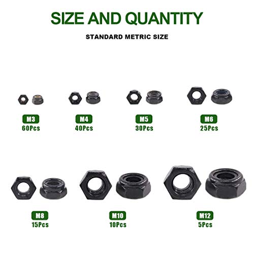 Keadic 945 Pcs Metric Black Zinc Plated Nylon Insert Lock Nuts Assortment Kit and Spring Lock Washer Assortment Kit M2 M2.5 M3 M4 M5 M6 M8 M10 M12