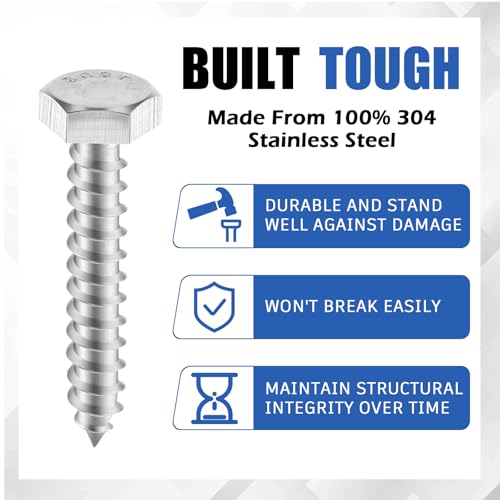 Zonon 100 Pcs 1/4" X 1-1/2" 304 Stainless Steel Lag Screw for Wood, Silver 1/4" X 1-1/2"