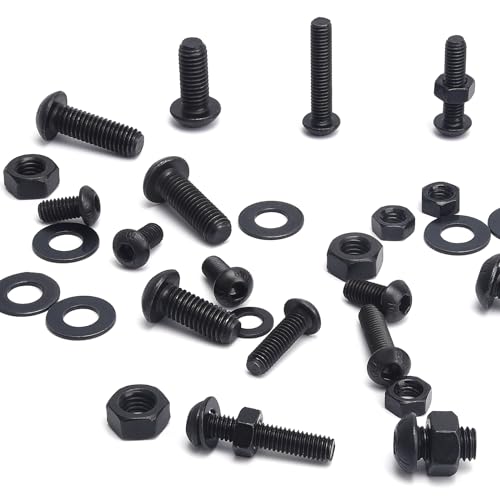 400PCS M6 M8 Button Head Screws Kit, GTERNITY M6-1.0 M8-1.25 Assorted Machine Screws Nuts Washers Alloy Steel Black Oxide Metric Internal Hex Screws Bolts Nuts Washers Set M6 m8 400 B