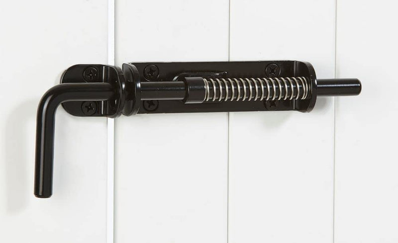 National Hardware N109-214 V1142 Spring Loaded Heavy Duty Sliding Door Bolt Latch - Black Steel Security Lock for Gates, Sheds and Stalls - Left or Right Hand Operation