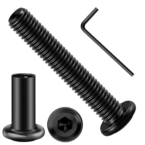 Mywish M8 x 70mm 20Pcs Flat Head Hex Socket Cap Screws Bolts & M8 x 50mm 20Set Flat Head Hex Socket Cap Screws Bolts with Barrel Nuts, 304 Stainless Steel Furniture Bolts Full Thread, Black Oxide