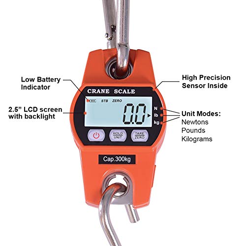 Fuzion Hanging Scale 660LB/300KG, Crane Scale with Snap-Fit Lifting Ring Orange