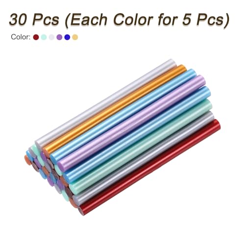 uxcell 30pcs Mini Hot Glue Sticks 4 inch x 0.28 inch High Sticky Hot Glue Gun Sticks, Metallic Multicolor