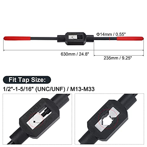 uxcell Adjustable Tap Wrench Handle for 1/2"-1-5/16" (UNC/UNF) / Metric M13-M33 Taps, Thread Tap Holder Reamer Hand Tapping Tool for Machinist Repair with Plastic Dipped Handle 1/2"-1-5/16"
