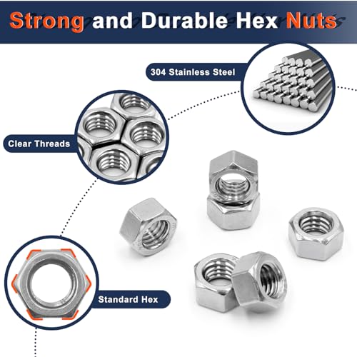ZQZ 510 Pcs SAE & Metric Hex Nut Assortment Kit;304 Stainless Steel Nut Set SAE and Metric Hex Nuts Assortment;510 PCS