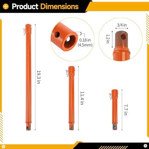 3 Pcs Auger Extension Drill Bit Set, 3/4" Shaft, 7.7/11.4/19.3" Lengths 7.7/11.4/19.3 in, Standard Steel Set