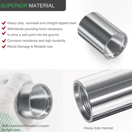 5 Pack 946 1-1/4" Drive Female Coupling for Well Point Hand Pump, Drive Sand Point Well Coupler Kit with Galvanized Steel Construction, Pitcher Pump Accessories