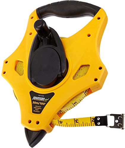 Johnson Level & Tool 1831-0100 Geared Metric/Inch Fiberglass Long Tape, 100', Black/Yellow, 1 Tape