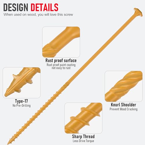 Heavy Duty Washer Head Wood Screws #14 x 8, Structural Lag Screws for Log, Timber, Landscaping & Outdoor Projects, Tan Ruspert Coated, 100 Pack #14 x 8"