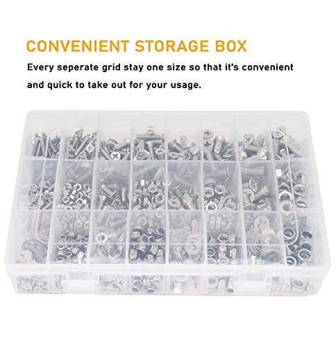 1020pcs M3 M4 M5 M6 Flat Phillips Countersunk Head Machine Screws Bolts Nuts Washers Assortment Kit, 304 Stainless Steel, Silver Tone M3 M4 M5 M6 1020pcs (Countersunk Head-304)