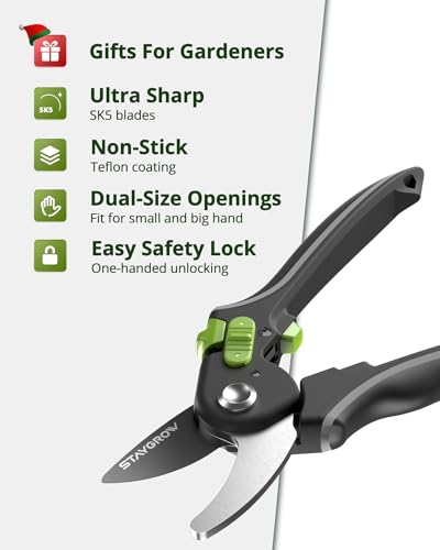 8.5" Bypass Pruning Shears & 6.5" Straight Trimming Scissors +6.5" Gardening Scissors(1pc Straight & 1pc Curved) SK5 Blade Set