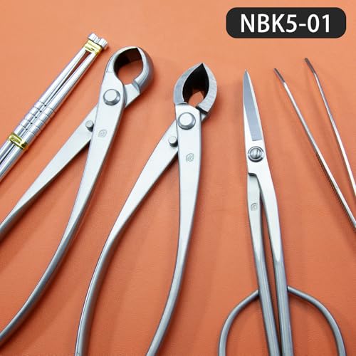 Bonsai Tools 5-Piece Alloy Steel Bonsai tool Kit In Cluding 210mm Long Handle Scissors / 205mm Branch Cutter / 205mm Knob Cutter / 200mm Straight Root Hook/Tweezers (NBK5-01)