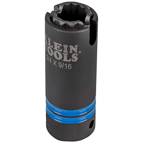 Klein Tools 66031 3-in-1 Slotted Impact Socket, 12-Point Deep Sockets, Coaxial Spring Loaded, 3/4 and 9/16-Inch Hex Sizes, 1/2-Inch Drive & Stanley Proto J7121 1/2" Square Ext, 7/16" Hex Socket + Square Extension