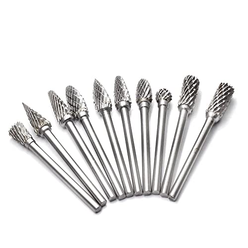 Carbide Burr Set Solid Tungsten Carbide Rotary Burrs 3mm(0.118'') Shank Fits Die Grinder Drill for Woodworking,Drilling Metal Carving Engraving Polishing