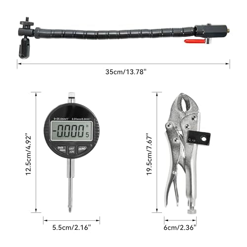 HFS(R) Disc and Rotor/Ball Joint Gage Set 0-1" Digital Dial Indicator 360° Flexible Stem Holder Locking Plier Automotive Measurement Tool Digital Dial Indicator Set