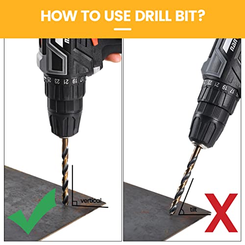 CaRoller 29Pcs Drill Bit Set,135 Degree Tip High Speed Steel 1/16"-1/2"-29pcs-Black and Gold