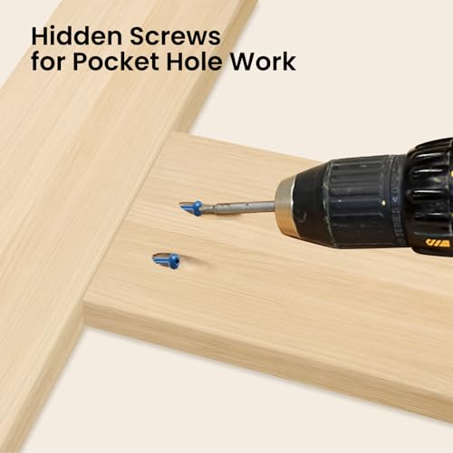 Pocket Hole Screws 1 Inch, 600Pcs, Anti-Rust Blue Coated Pocket Screws #8 x 1, Exterior Wood Screws, Coarse Thread, Washer Head Square Drive, Self-Tapping Tip, with Drive Bit #8 x 1" 600