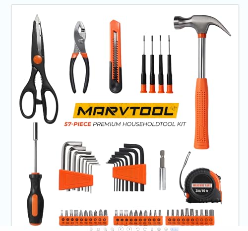 57 Piece Basic Tool Set, Home Repair Hand Tool Kit, General Household Tool Box, Portable Toolbox with Storage Case for Homeowner, DIY, Handyman, Women, Men 57PCS