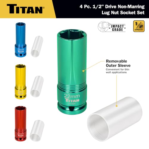 Titan 21095 4-Piece 1/2-Inch Drive Non-marring Impact Deep Lug Nut Socket Set 4pc Set
